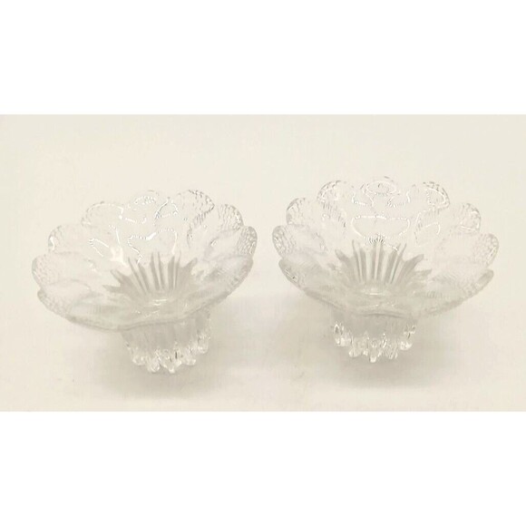 Vintage Lausitzer Clear Crystal Medea Pattern Set Of 2 Candle Holders Germany - Picture 1 of 6